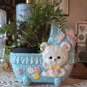 Vintage Blue and Pink Baby Carriage Accent Decor